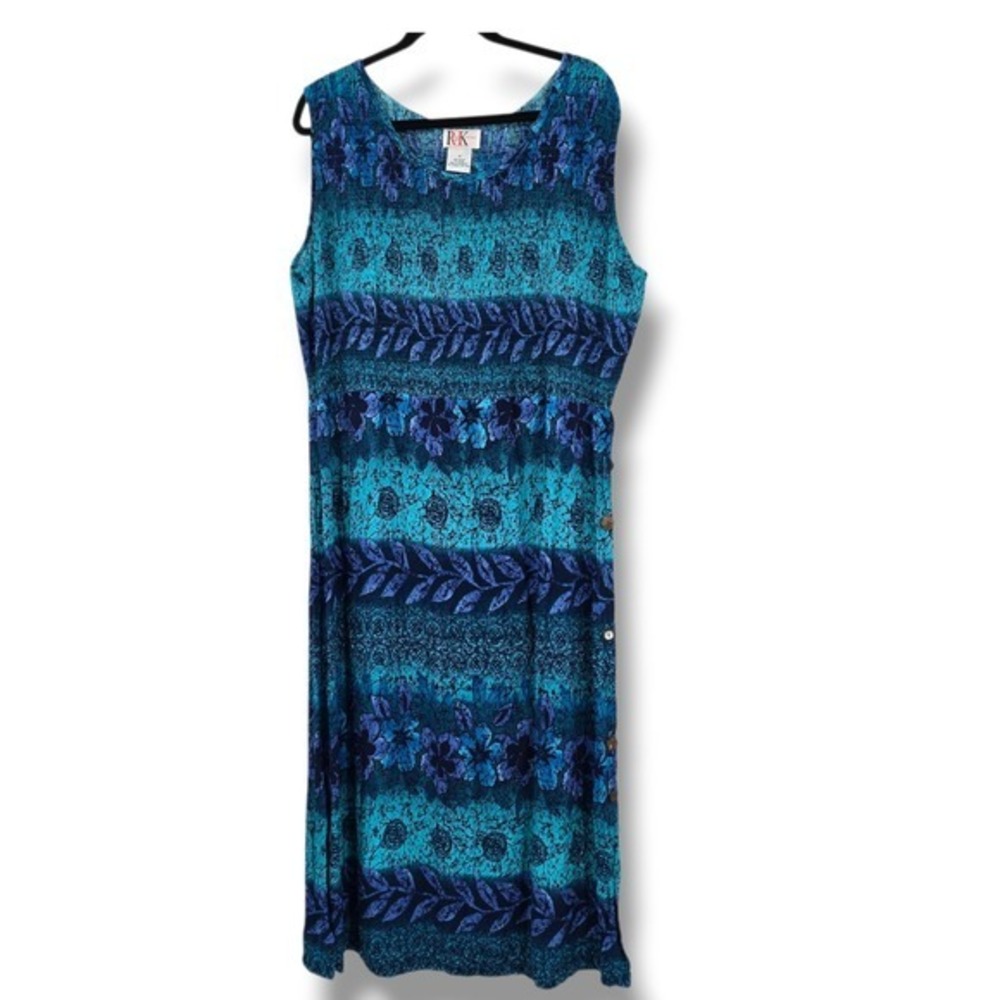 RK by‎ RK Floral Print Sleeveless Maxi Dress Teal Blue Women's Plus Size 18